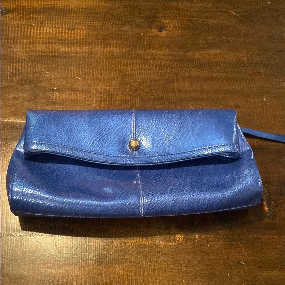 Kate Landry Bright Blue Clutch with Flap Closure and Minimalist Design